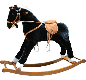 Large Black plush rocking horse